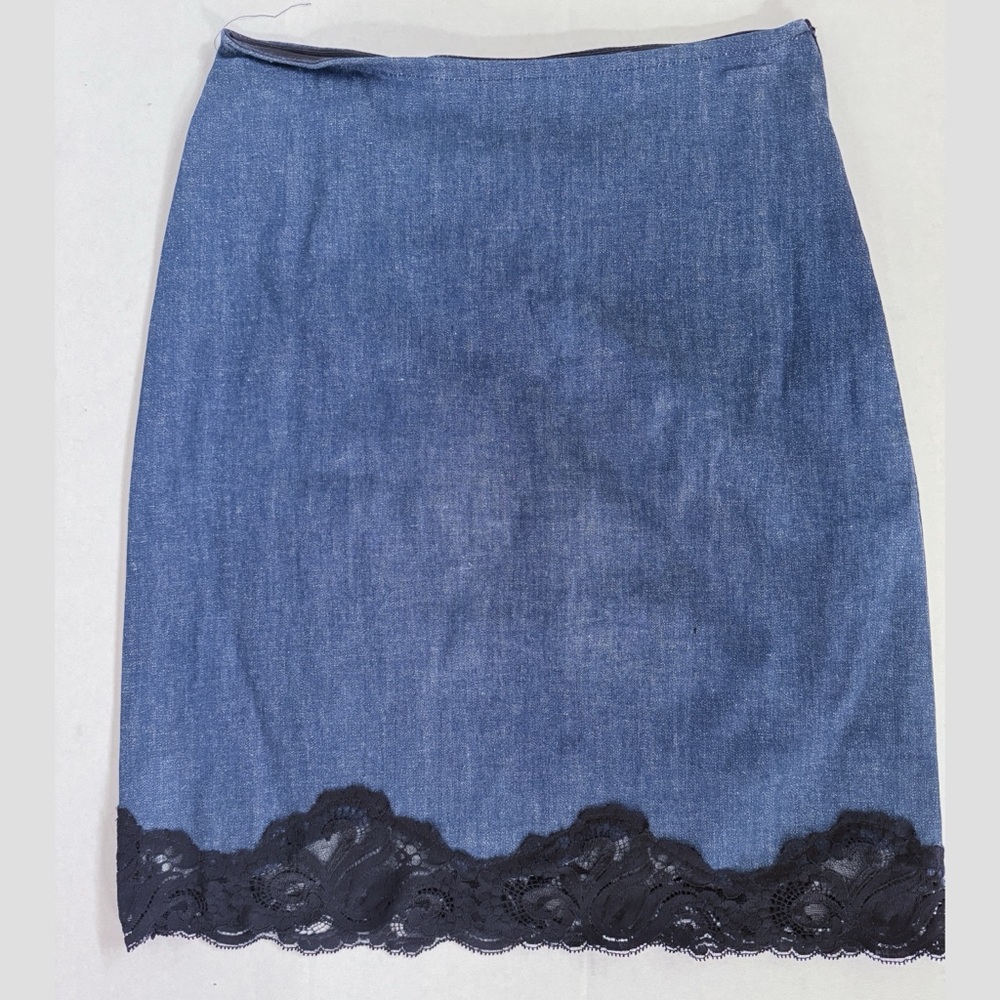Betsey Johnson stretch Denim Lace pencil Skirt 90s / Y2K